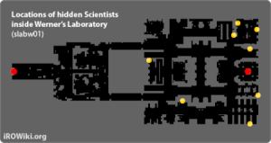 A map of Werner Lab with locations of all the hidden scientists